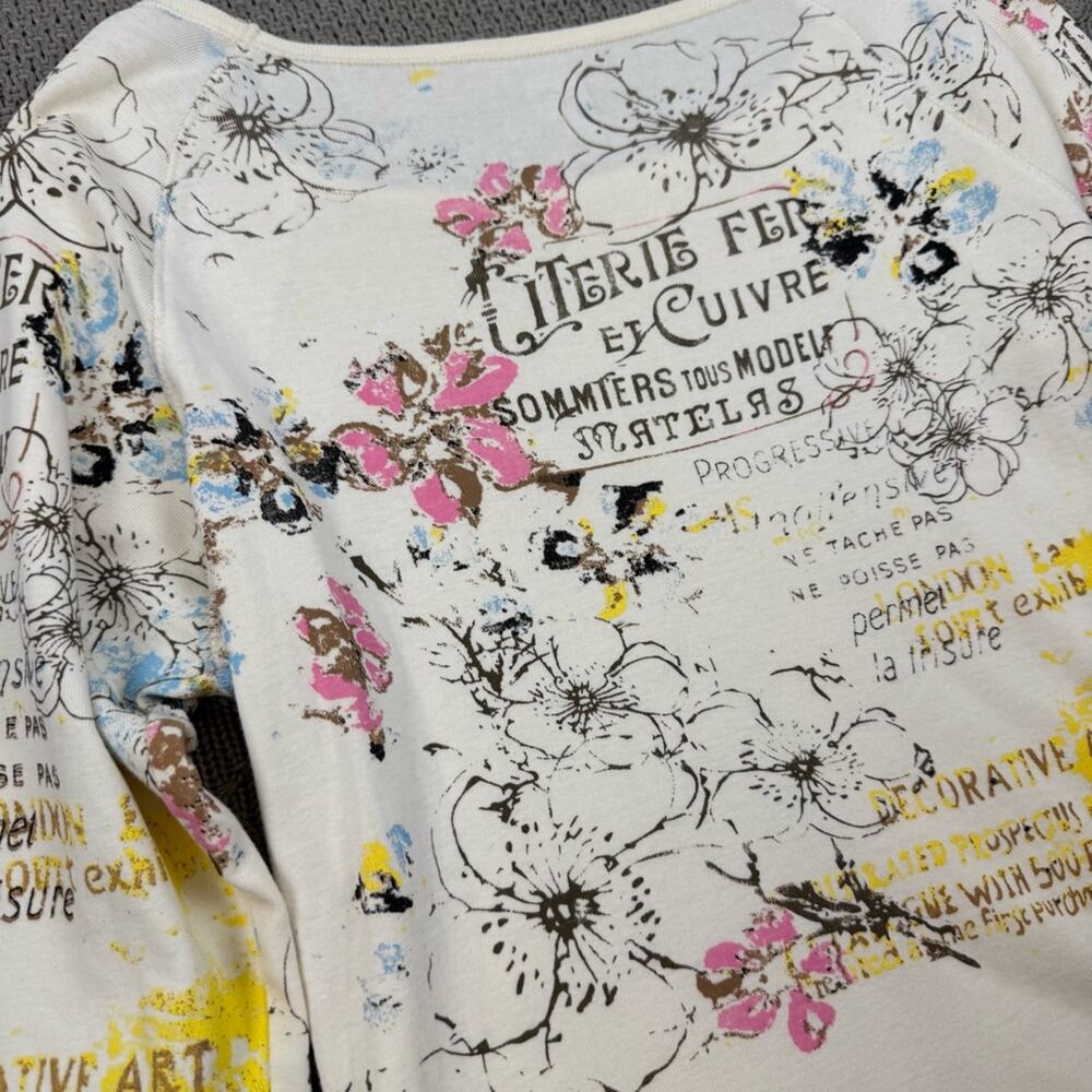 Pierre Cardin Y2K Vintage Floral French Theme 3/4 Sleeve Top ~ Medium - Picture 7 of 11